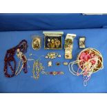 A quantity of Costume Jewellery, including two ivorine bookmarks with silver and enamel finials,