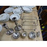 A quantity of Silver Plate, including cruets, entree dish, salver, candlesticks etc, (a lot)