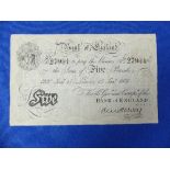 Withdrawn; Banknotes; A Bank of England £5, E.M.Harvey Cashier's Signature, 50J 27911, 15th Januar