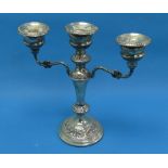 An Elizabeth II silver three branch Candelabra, by W I Broadway & Co., hallmarked Birmingham,