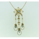 An Edwardian 15ct yellow gold Necklace, the centre as an open diamond set with seed pearls and