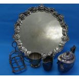 A large quantity of Silver Plate, including two handled tray, salver, tea sets, tea caddy, wine