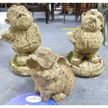 Garden Statuary; A pair of composite stone Garden Gnomes, looking inquisitive 18in (46cm) tall x