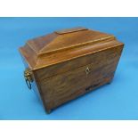A George III mahogany Tea Caddy, of sarcophagus form, with rosewood banding and ebony and boxwood
