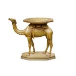 A LATE 19TH CENTURY ANGLO-INDIAN CARVED AND GILDED TEAK CAMEL TABLE