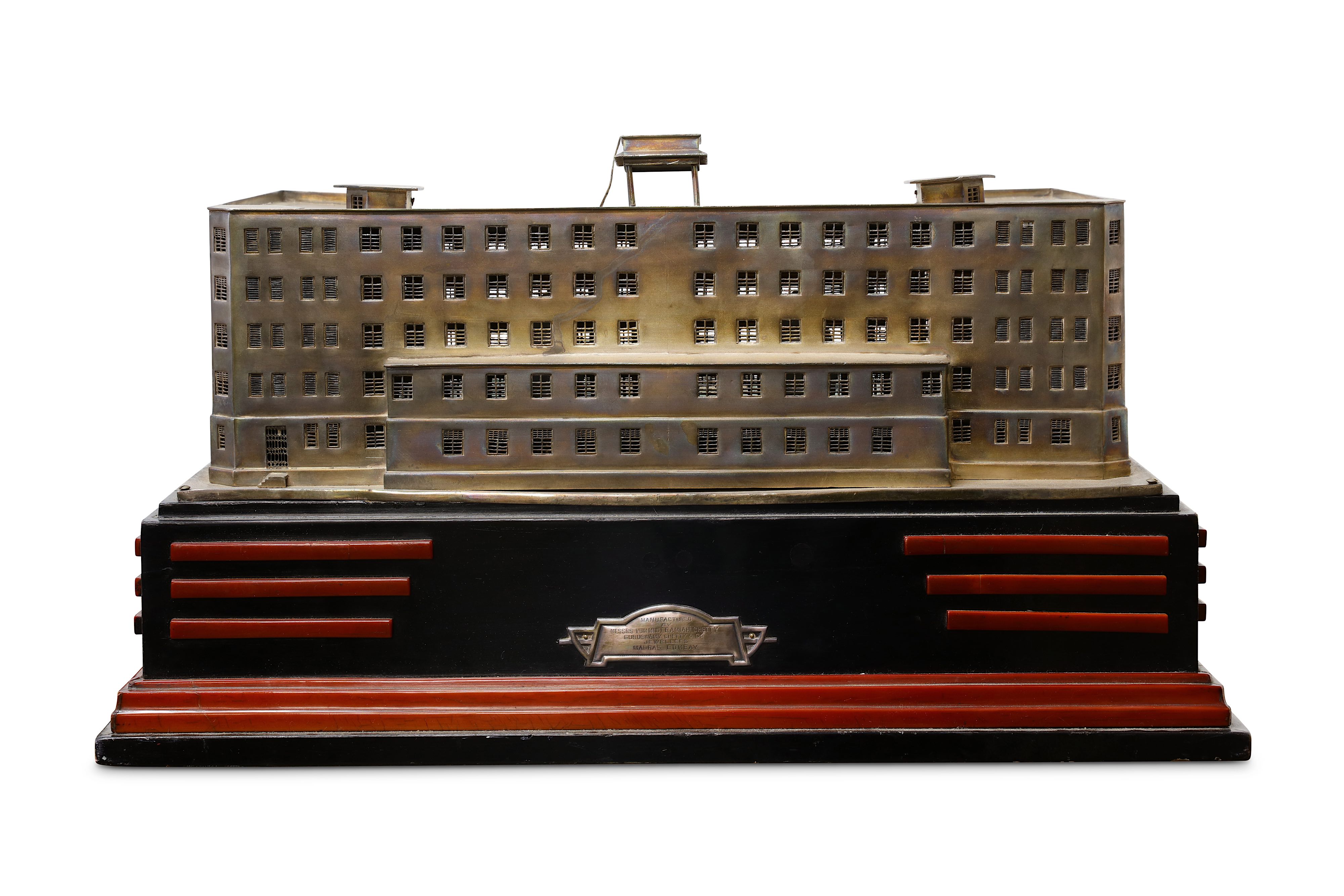 AN UNUSUAL INDIAN SILVER ARCHITECTURAL MODEL OF THE ART DECO RAMGHANDRAM BHATT HOTEL - Image 3 of 6