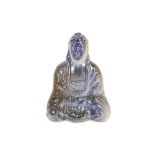 A LATE 19TH CENTURY FRENCH FAIENCE FLAMBE GLAZED MODEL OF A SEATED BUDDHA