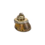 A LATE 19TH CENTURY SCOTTISH BRASS AND SILVER PLATED HORSE'S HOOF SNUFF MULL