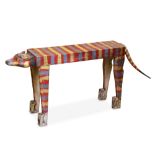 A PAINTED WOOD BENCH MODELLED AS A TIGER