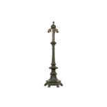 A LATE 19TH CENTURY AMERICAN GOTHIC REVIVAL BRONZE LAMP BASE SIGNED 'CORHAM & CO.'