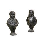 A PAIR OF EARLY 20TH CENTURY CAST IRON FIGURES OF TWEEDLE DUM AND TWEEDLE DEE, PROBABLY AMERICAN