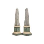 A PAIR OF SHAGREEN AND SILVER MOUNTED OBELISKS