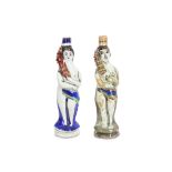 TWO IRANIAN (PAHLAVI OR QAJAR) GLAZED CERAMIC BOTTLES IN THE FORM OF NUDES