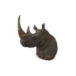 TAXIDERMY INTEREST: AN IMPRESSIVE LIFESIZE MODEL OF A SOUTHERN RHINOCEROUS SHOULDER MOUNT