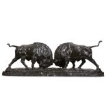 FRANZ IFFLAND (GERMAN, 1862-1935): A LARGE BRONZE GROUP OF TWO BISON RUTTING