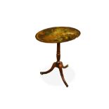 A REGENCY MAHOGANY TRIPOD TABLE WITH LATER PAINTED TROMPE L'OIEL TOP