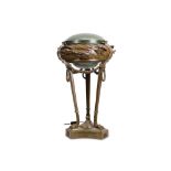 A FINE EARLY 20TH CENTURY BRONZE AND IRIDESCENT GLASS LAMP BASE IN THE MANNER OF TIFFANY