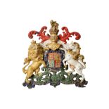 A 19TH CENTURY ENGLISH PAINTED CAST IRON ROYAL COAT OF ARMS