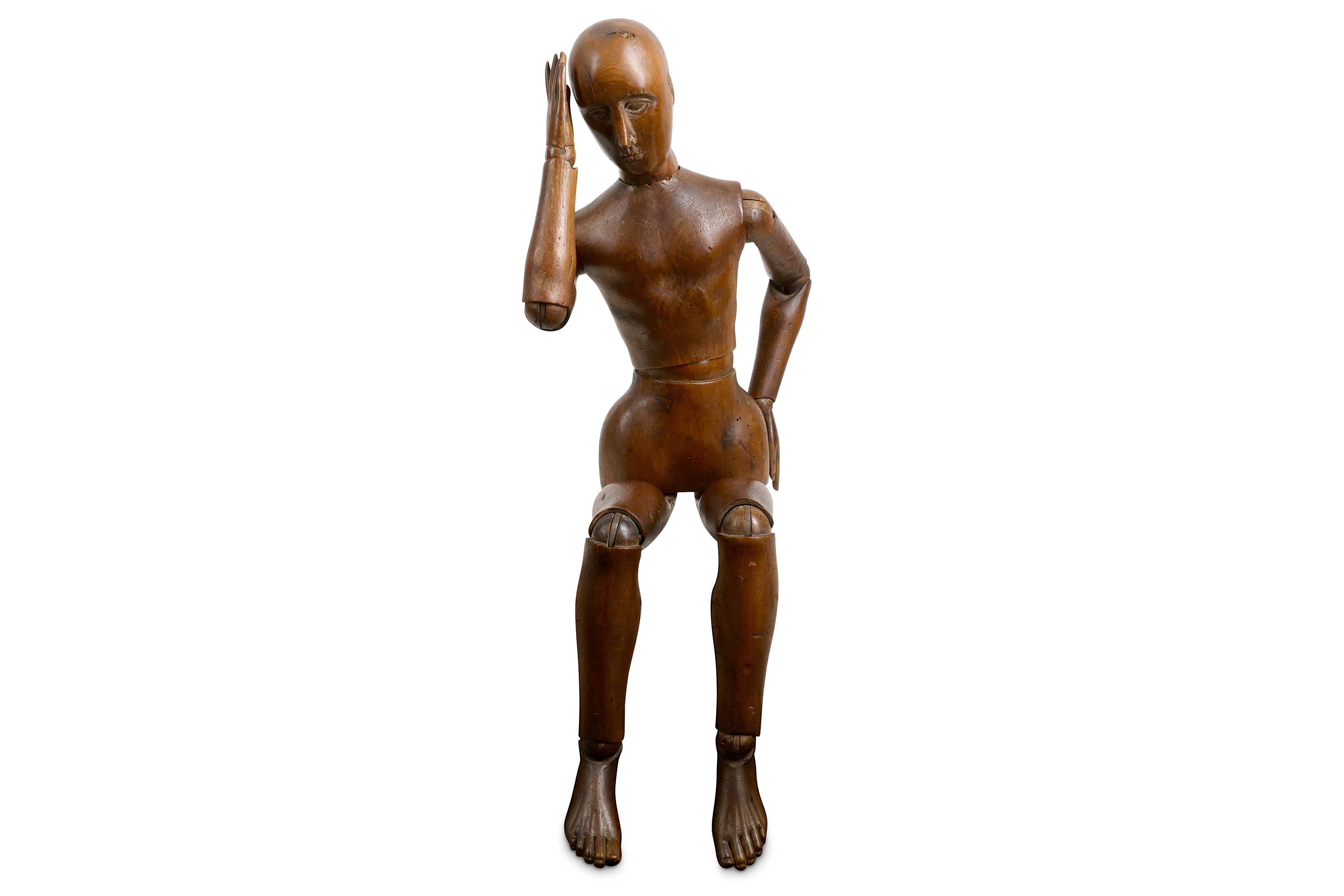 AN EARLY 20TH CENTURY CARVED AND STAINED WOOD LAY FIGURE OR ARTIST'S MANNEQUIN - Image 4 of 4