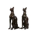 A PAIR OF 20TH CENTURY BRONZE MODELS OF SIAMESE CATS