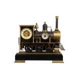 A 20TH CENTURY INDUSTRIAL STYLE BRONZE LOCOMOTIVE AUTOMATON CLOCK