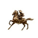 A LARGE LATE 19TH / EARLY 20TH CENTURY JAPANESE MEIJI PERIOD EQUESTRIAN BRONZE OF A SAMURAI