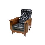 A RARE EARLY 20TH CENTURY MAHOGANY 'GLENISTER'S PATENT' RECLINING GAMING CHAIR BY ALBERT GLENISTER,