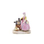 AN EARLY 20TH CENTURY FRENCH PORCELAIN FIGURE OF 'LA FILLETTE AU MOULIN' AFTER CHARDIN