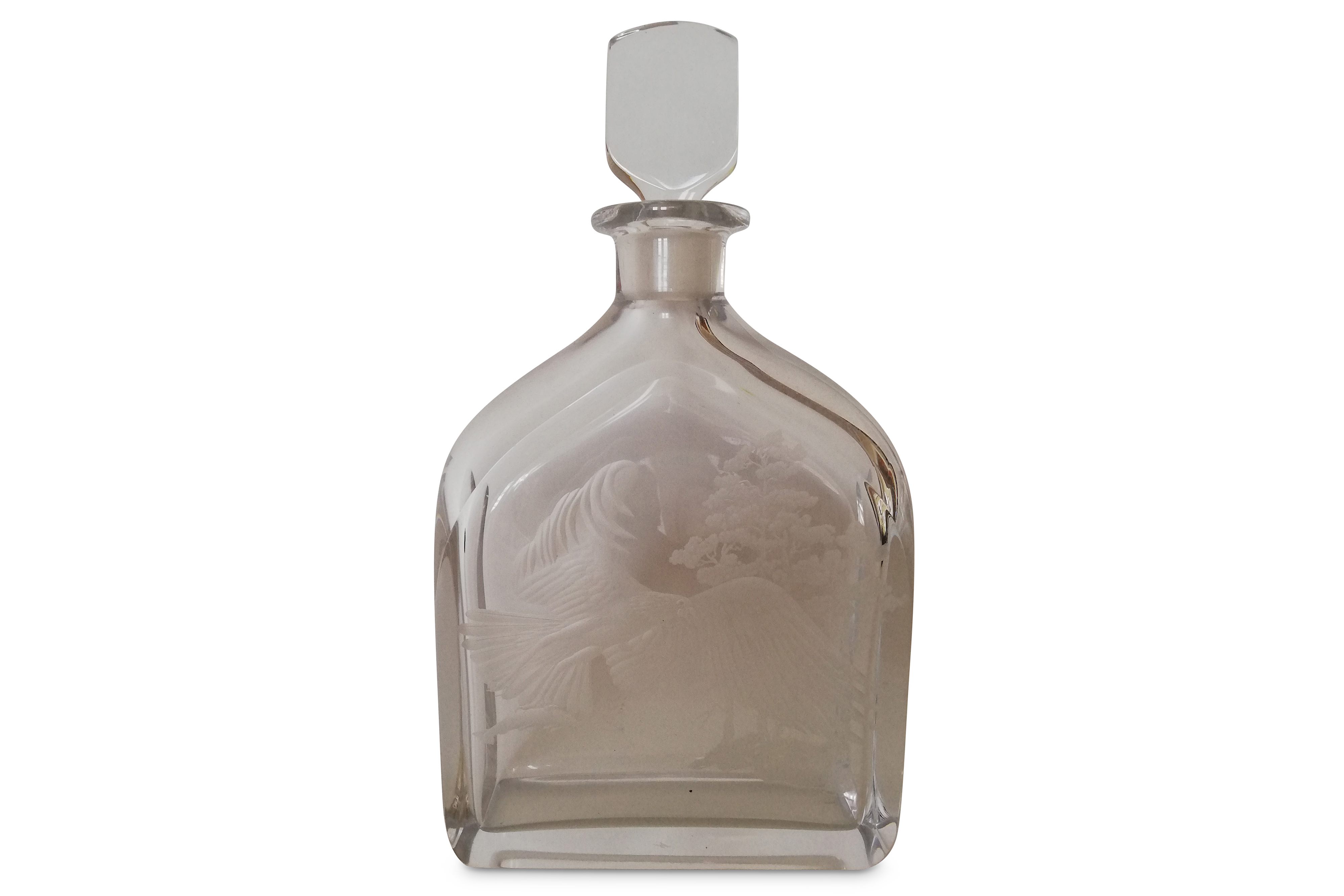 ORREFORS: An etched glass Eagle Decanter and Stopper