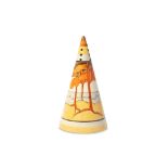 CLARICE CLIFF: Coral Firs, a conical sugar sifter