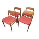 K S MOBLER, DENMARK: A set of four dining chairs teak with original rattan seats,