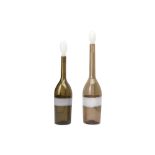 FULVIO BIANCONI for VENINI ITALY: A pair of striped blown glass bottles with stoppers