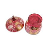 An early 20th century Bohemian ruby and gilt glass jar and cover