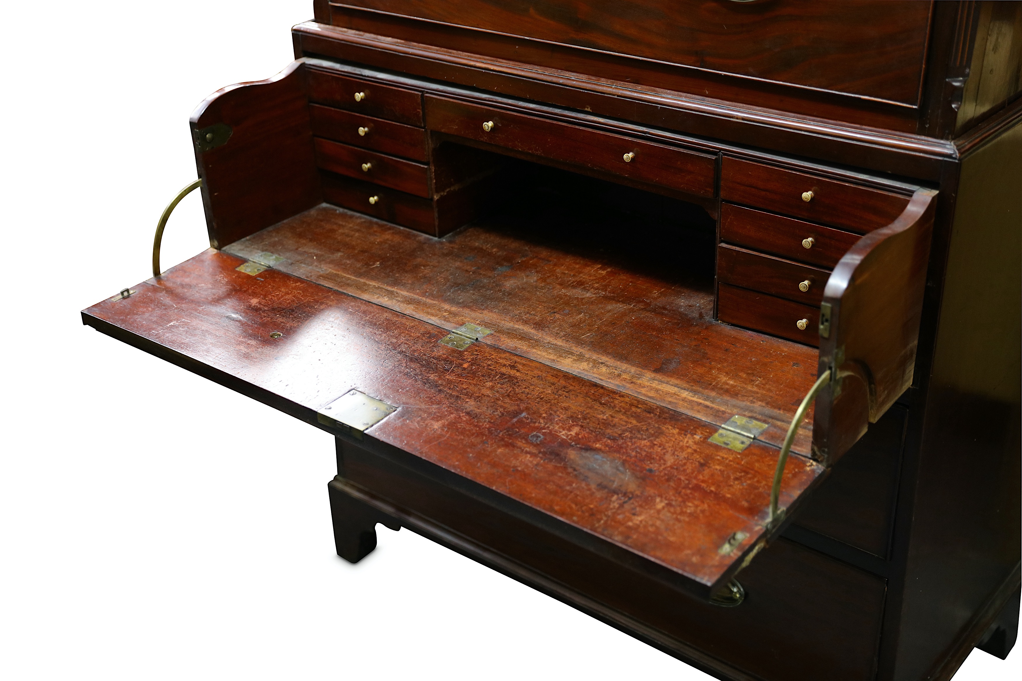 A George III mahogany secretaire chest on chest with inlaid canted corners, two short over three - Image 4 of 4