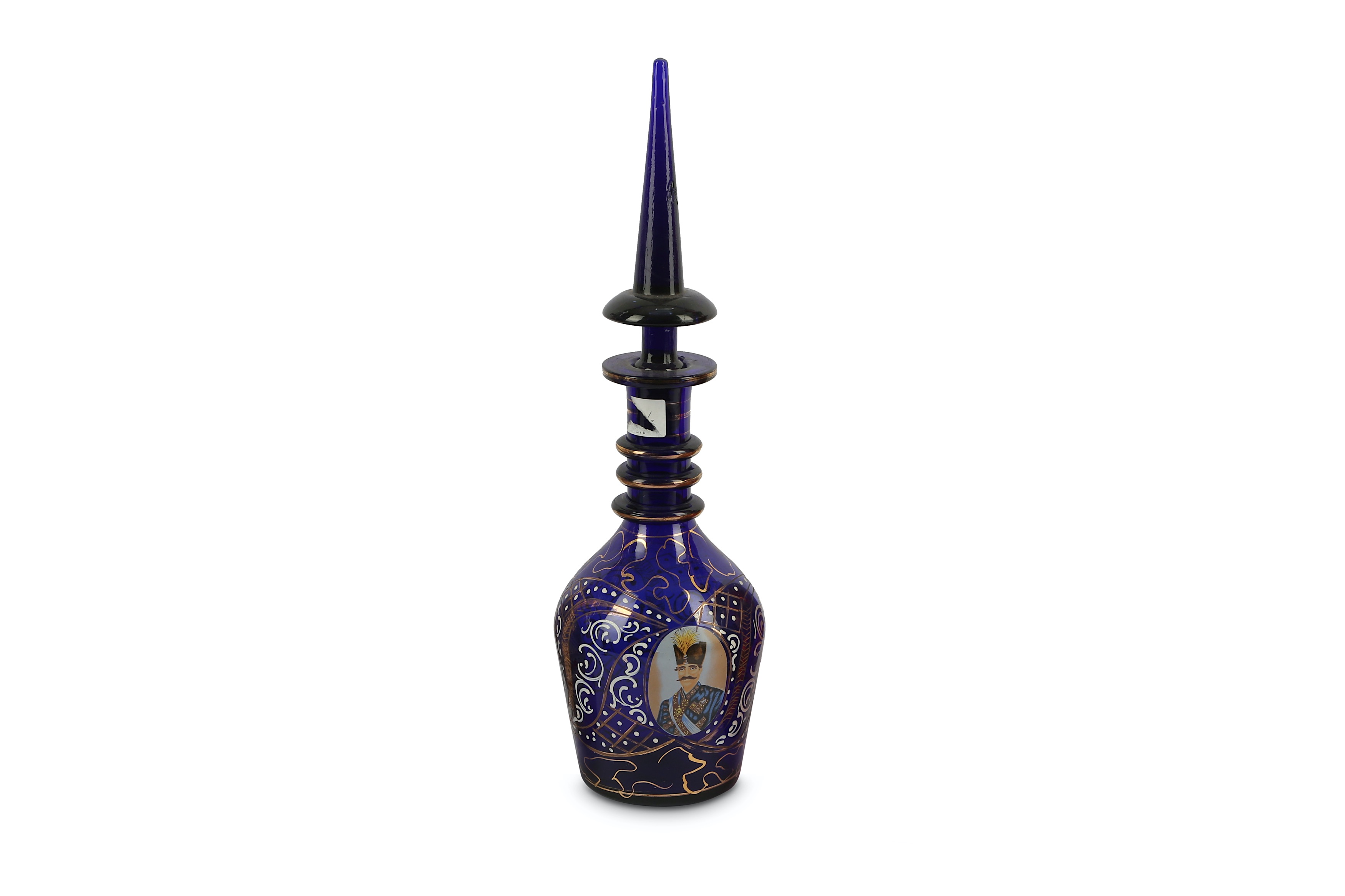 A late 19th early 20th century Bohemian glass decanter, the Bristol blue decanter of Persian design, - Image 4 of 4