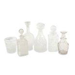 A small selection of cut glass decanters and glasses (qty)