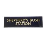 A London Underground perspex station sign, Shepherd's Bush Station 148cm x 42cm