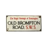 A Royal Borough of Kensington enamel sign, 'Old Brompton Road S.W.5'  92cm x 42cm within a lead