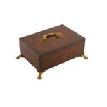 A early 20th century burr walnut humidor, with gilt metal handle to the detachable lid, the plain