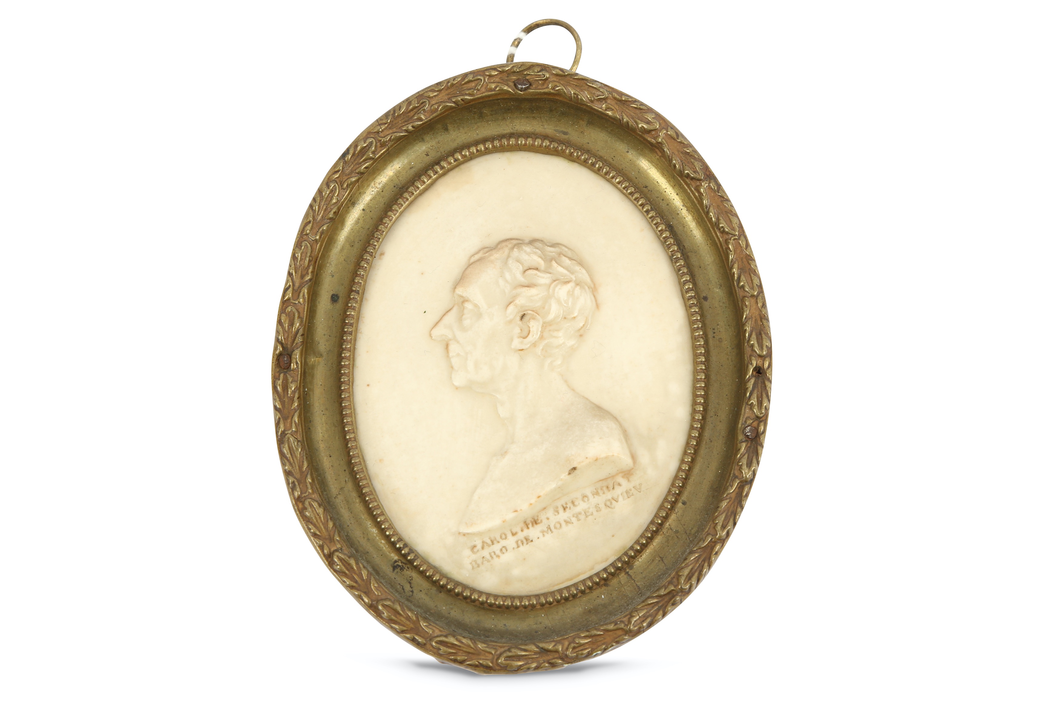 A 19th Century oval miniature depiction of Charles de Secondat, Baron de Montesquieu, after Edward