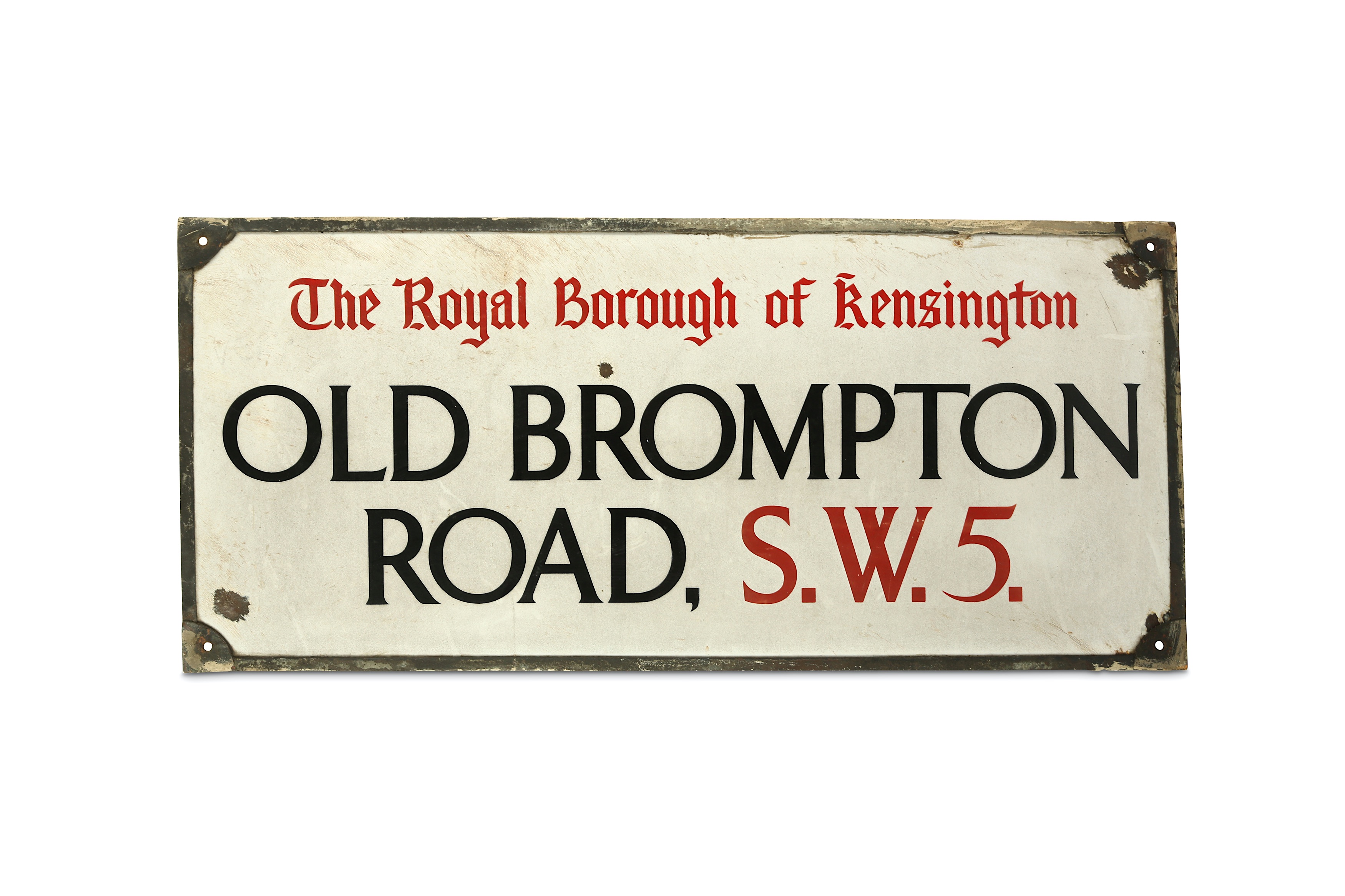 A Royal Borough of Kensington enamel sign, 'Old Brompton Road S.W.5'  92cm x 42cm within a lead - Image 2 of 2