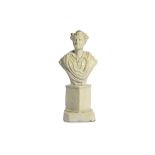 AN EARLY STAFFORDSHIRE WHITE GLAZED POTTERY BUST OF LORD BYRON