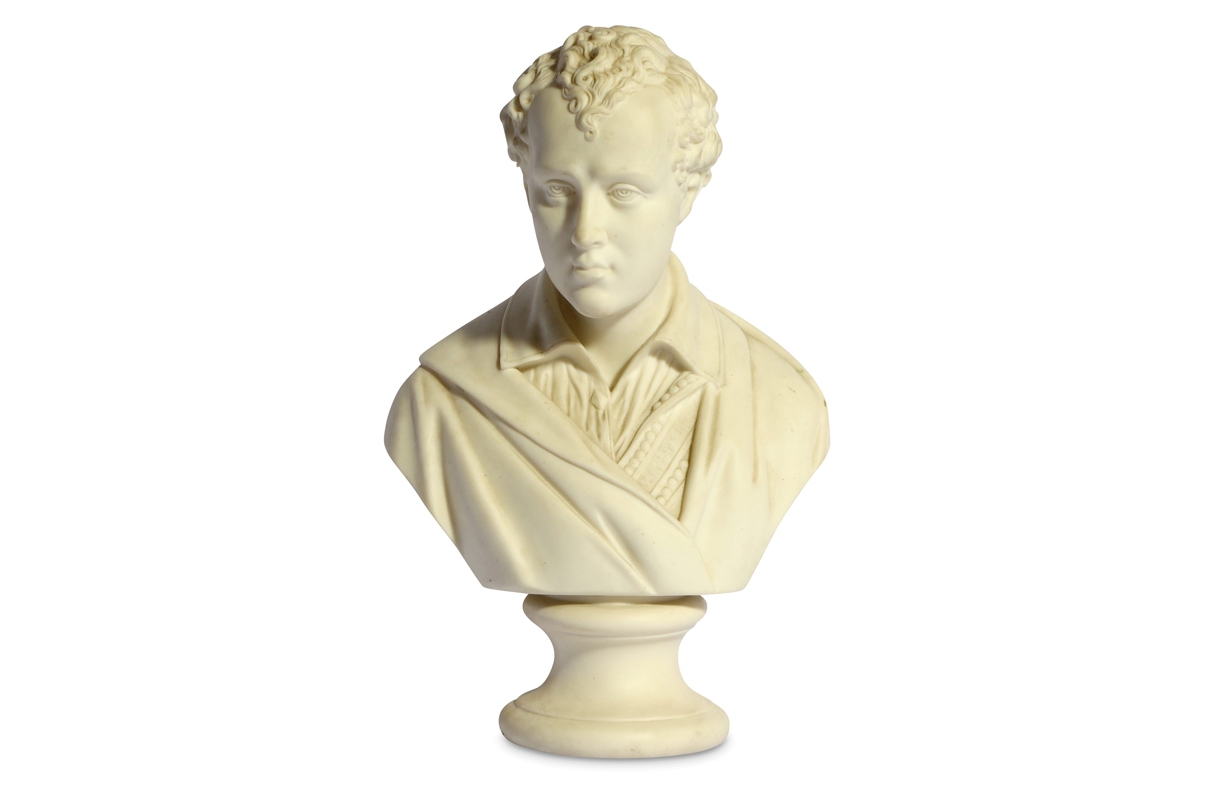 A BISQUE PORCELAIN BUST OF LORD BYRON