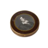 A FRENCH ROUND CHOCOLATE BOX WITH BYRON'S BUST IN GREEK UNIFORM