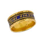 A COMMEMORATIVE ENAMEL AND GOLD LOVE TOKEN RING