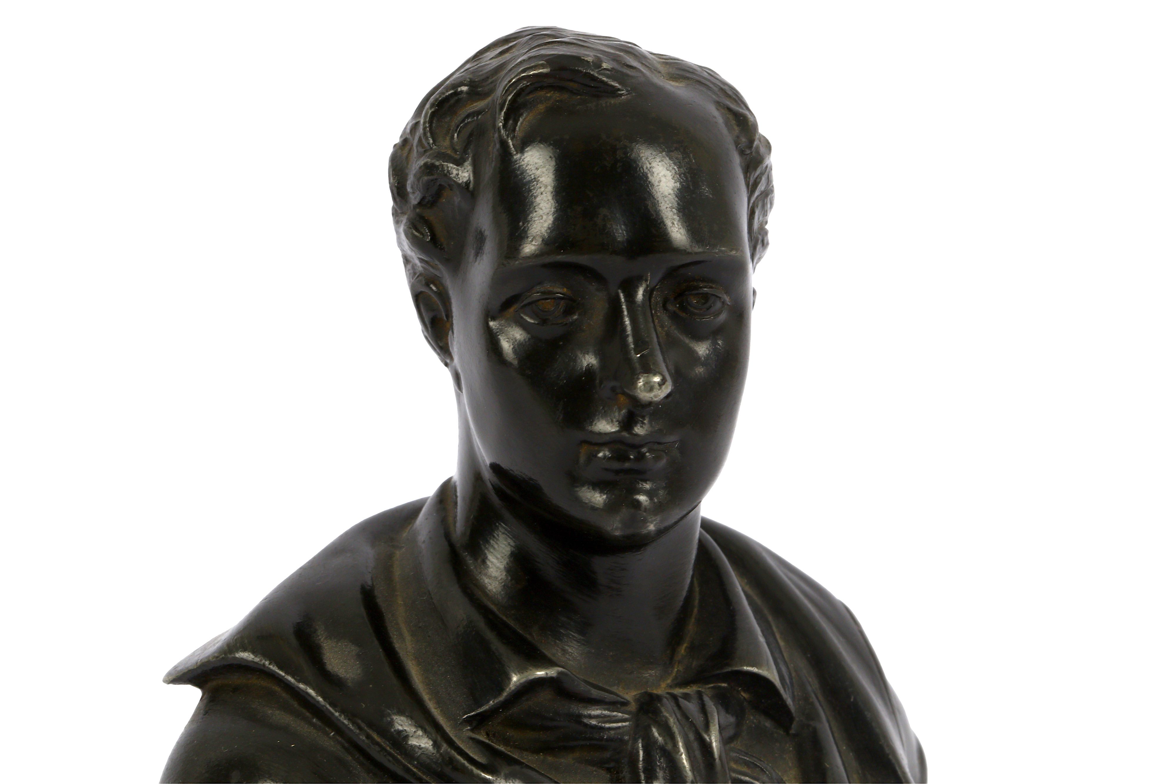 A PATINATED SPELTER BUST OF LORD BYRON - Image 6 of 6