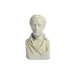 A WHITE PORCELAIN BISQUE BUST OF BYRON