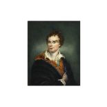 A PORTRAIT MINIATURE OF LORD BYRON WEARING CLOAK WITH FUR TRIM