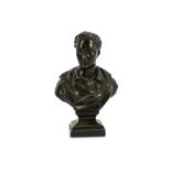 A PATINATED SPELTER BUST OF LORD BYRON