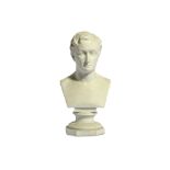 AN EARLY BISQUE PORCELAIN BUST OF LORD BYRON